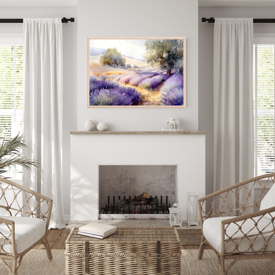 Provence Lavender Field at Sunrise Watercolor Landscape Poster - Image 3