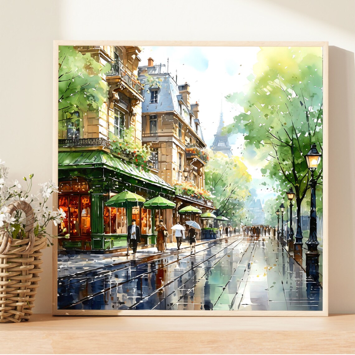Paris Watercolor Travel Poster, France Street Scene - Image 2