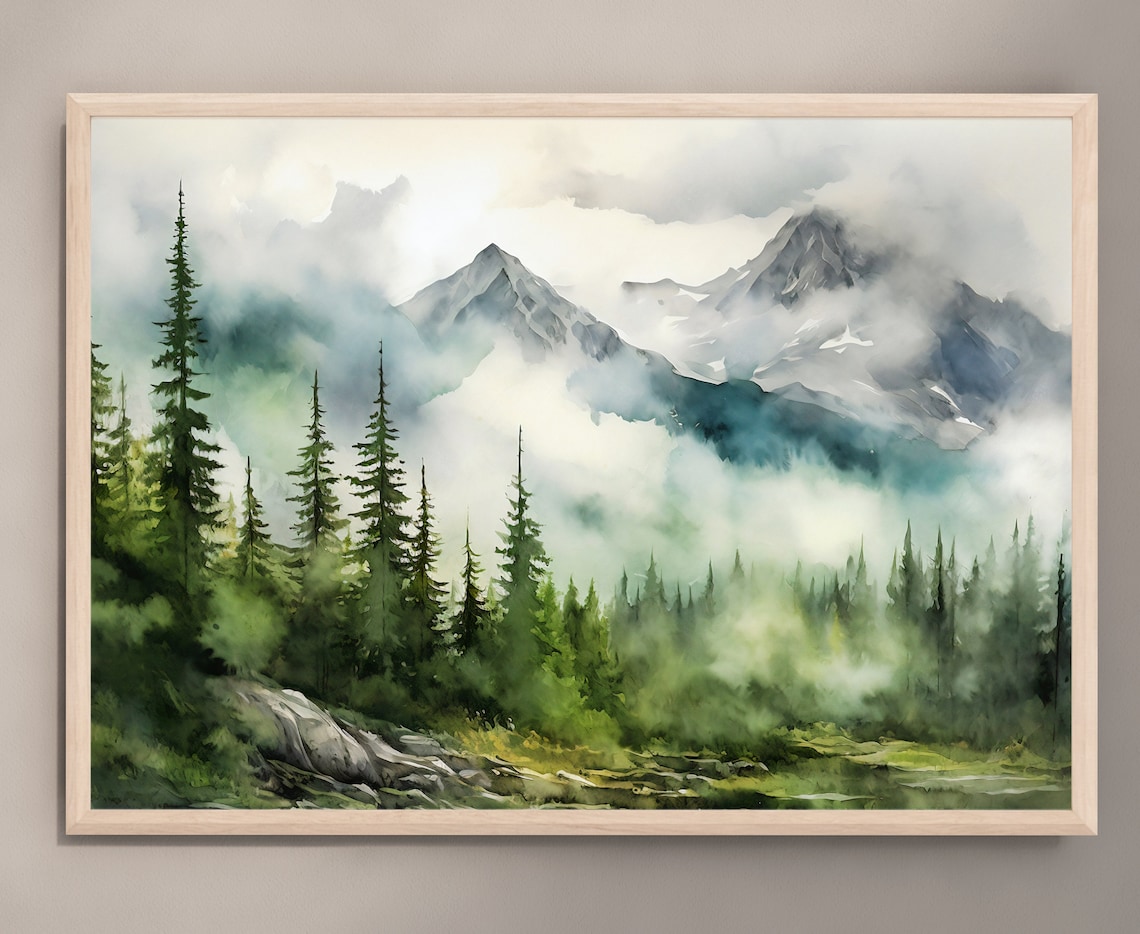 Mountain Landscape Watercolor Neutral Art Print - Image 4