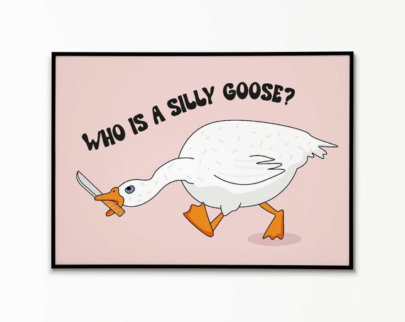 Silly Goose Poster Goose With Knife Print Cute Animal Print Playful Animal Print Pink Wall Art Funny Print Trendy Print