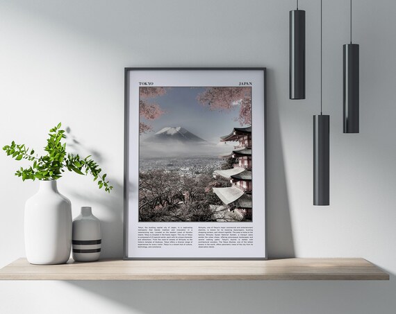 Tokyo Japan Mount Fuji Cherry Blossom Pagoda Travel Art Poster
