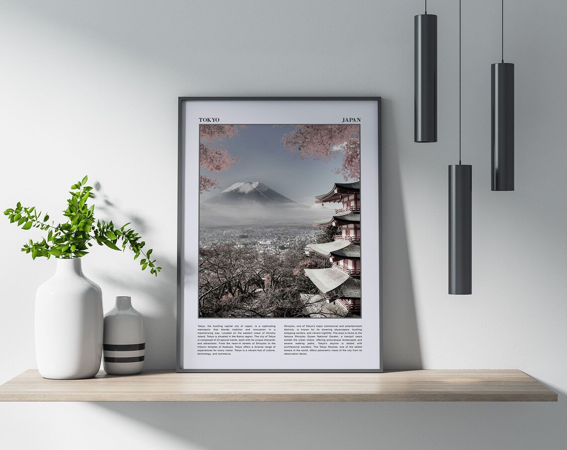 Tokyo Japan Mount Fuji Cherry Blossom Pagoda Travel Art Poster