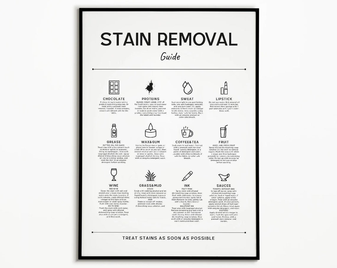 Stain Removal Guide Twelve Common Stains Laundry Room Poster