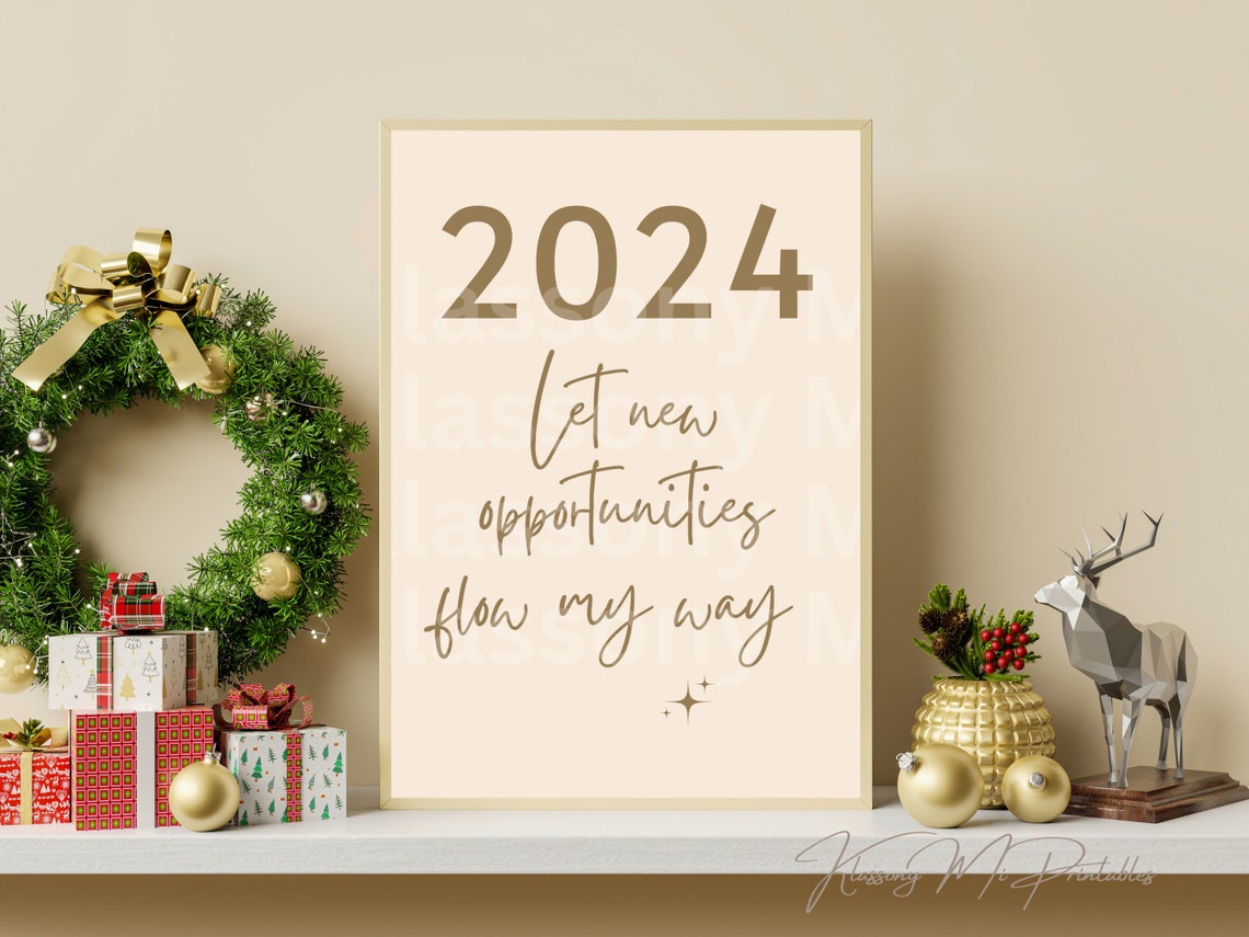 2024 Gold Script Let New Opportunities Flow My Way Quote Poster - Image 3