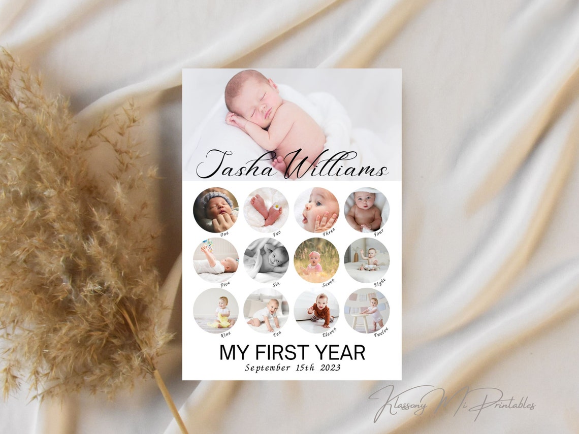Baby First Year Milestone Photo Collage Personalized Keepsake Wall Art - Image 3