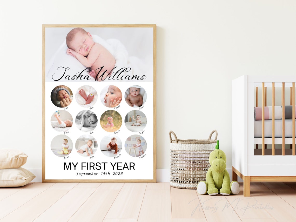 Baby First Year Milestone Photo Collage Personalized Keepsake Wall Art - Image 2