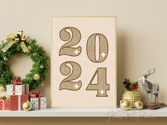 2024 Gold Sparkle Retro Number New Year Holiday Party Poster