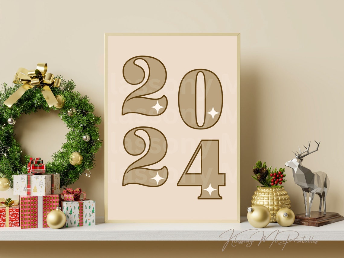2024 Gold Sparkle Retro Number New Year Holiday Party Poster