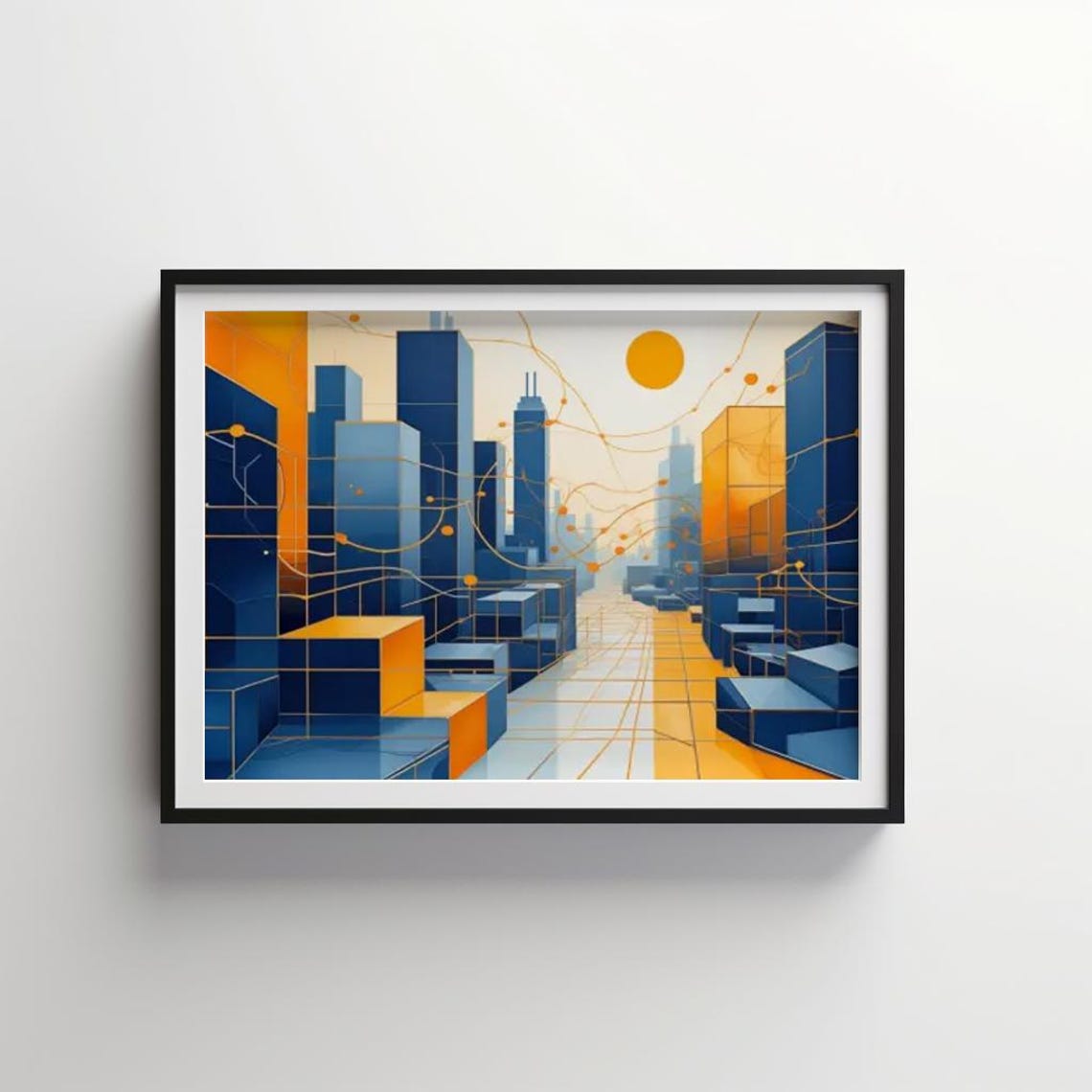 Futuristic Connected City Street Digital Network Glow Art Poster