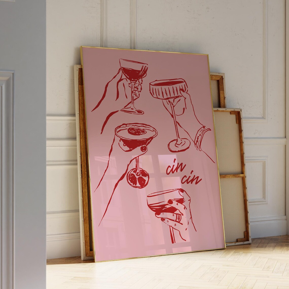 Cin Cin Cheers Cocktail Art Print, Retro Bar Decor