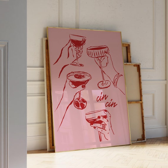 Cin Cin Cheers Cocktail Art Print, Retro Bar Decor