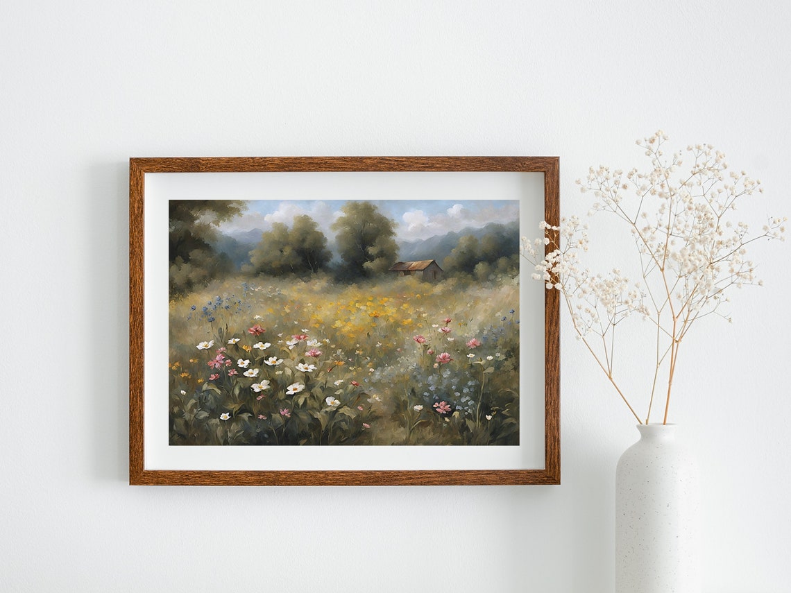 Wildflower Wall Art Vintage Cottage Garden Decor Print Farmhouse Oil Painting Moody Kitchen Art Print Cottagecore Vintage Landscape - Image 4