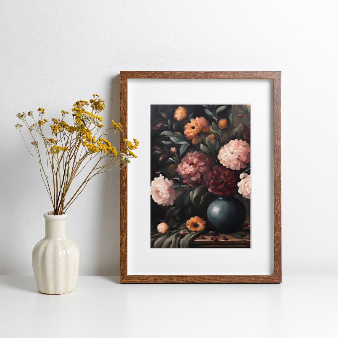 Still Life Flower Painting Cottagecore Spring Farmhouse Decor Moody Vintage Flower Oil Painting Dark Flower Vase Painting - Image 4