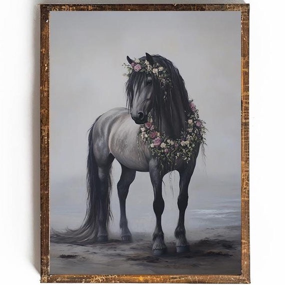 Moody Horse Wall Art Floral Horse Gift For Horse Lover Gift For Horse Girl Gift For Cowgirl Wall Art Moody Equestrian Wall Decor