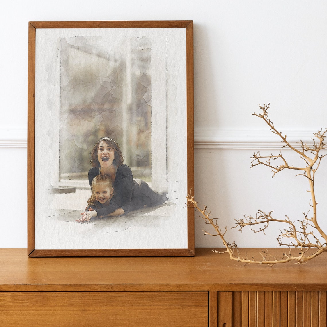 Custom Watercolor Wedding Portrait of a Couple Holding Hands Poster - Image 2