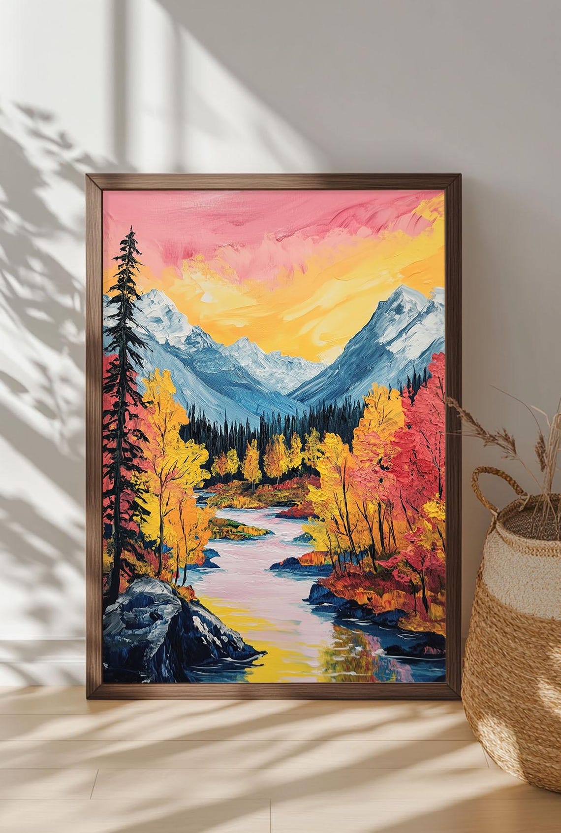 Autumn Mountain River Fall Foliage Scenic Landscape Wall Art - Image 4
