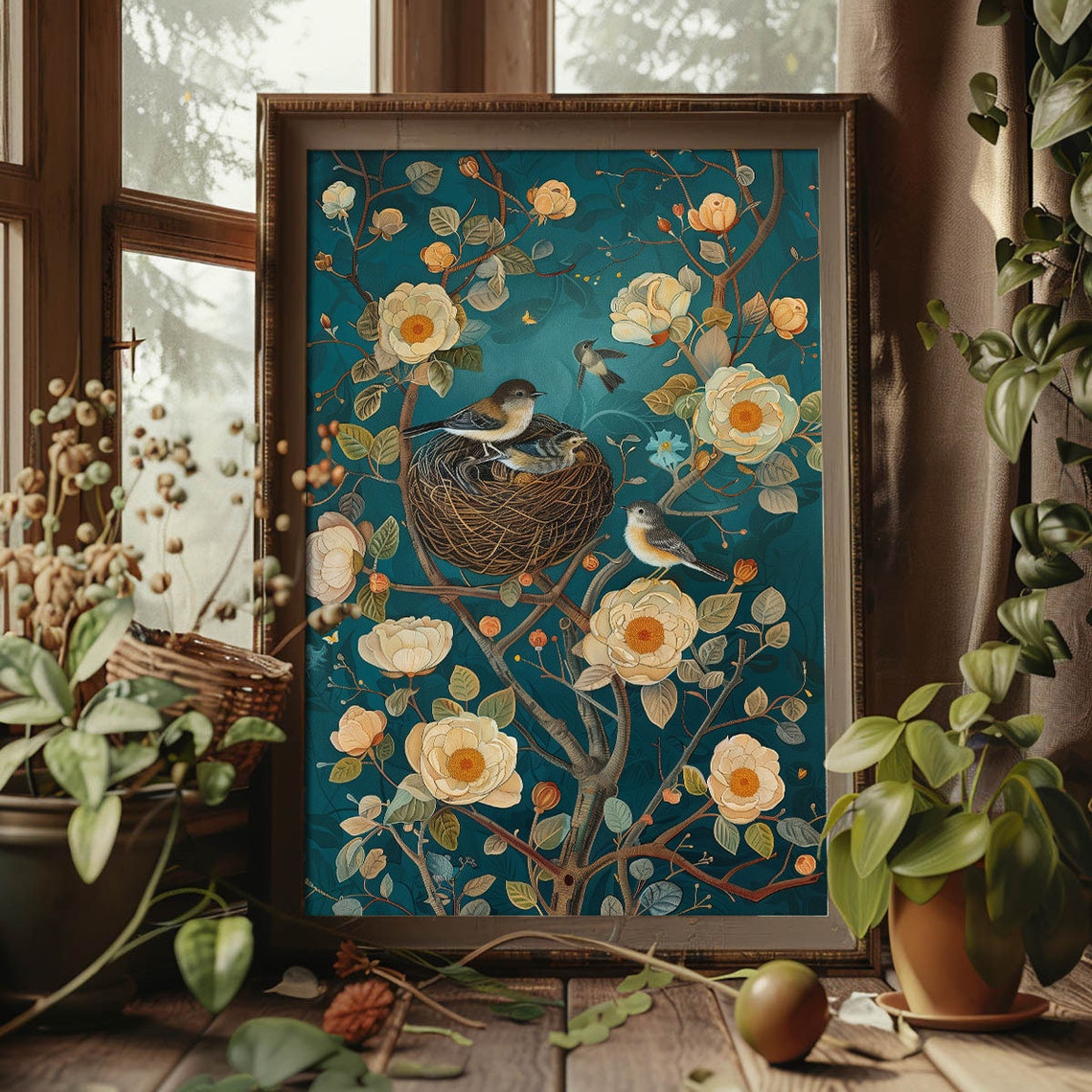 Bird Picture Art Print With Turquoise Color Poster Of Paintings For Bird Lovers Picture To Frame Wall Art For Living Room Bedroom - Image 3