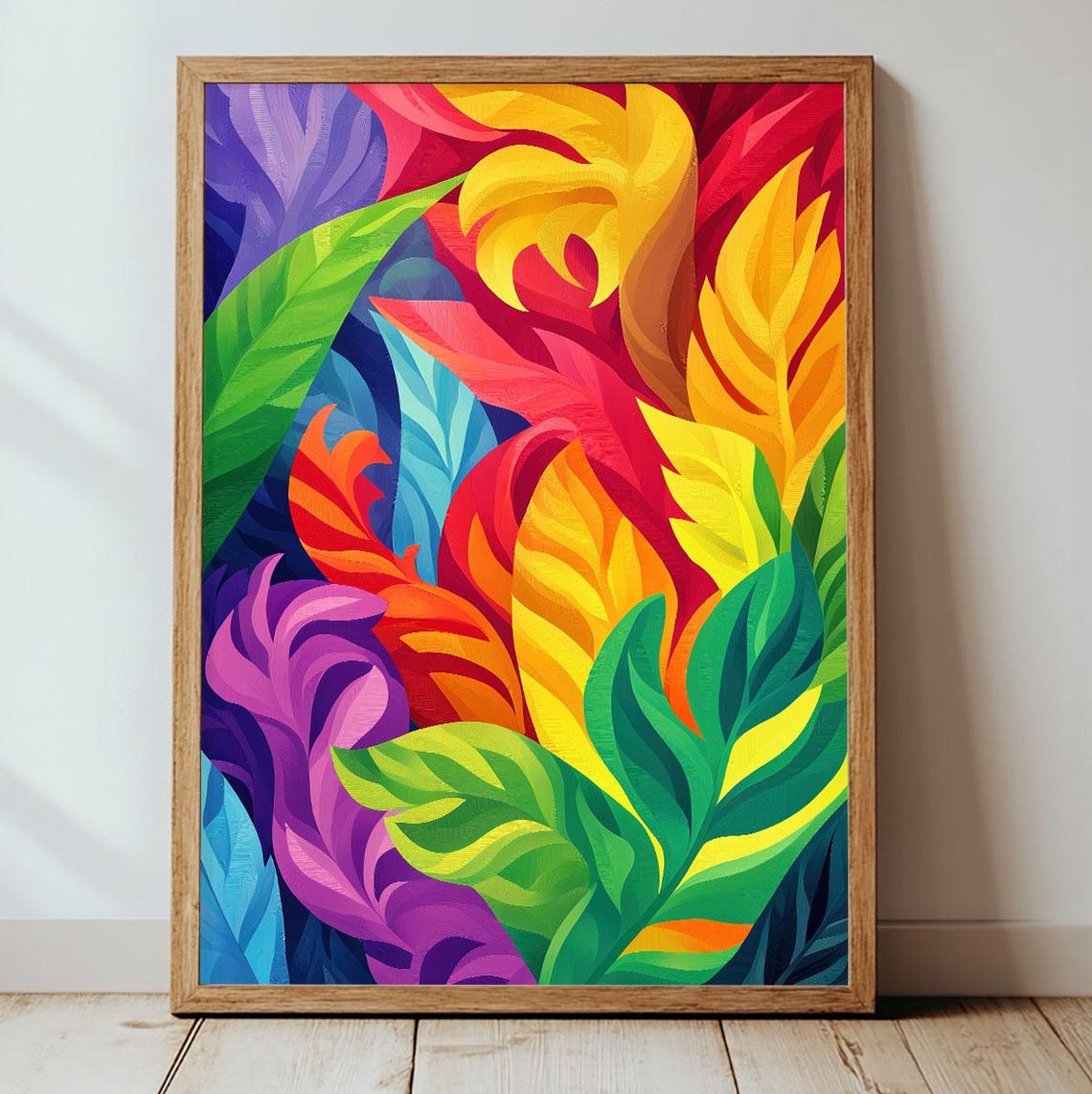 Rainbow Tropical Leaves Bold Colorful Jungle Botanical Wall Art