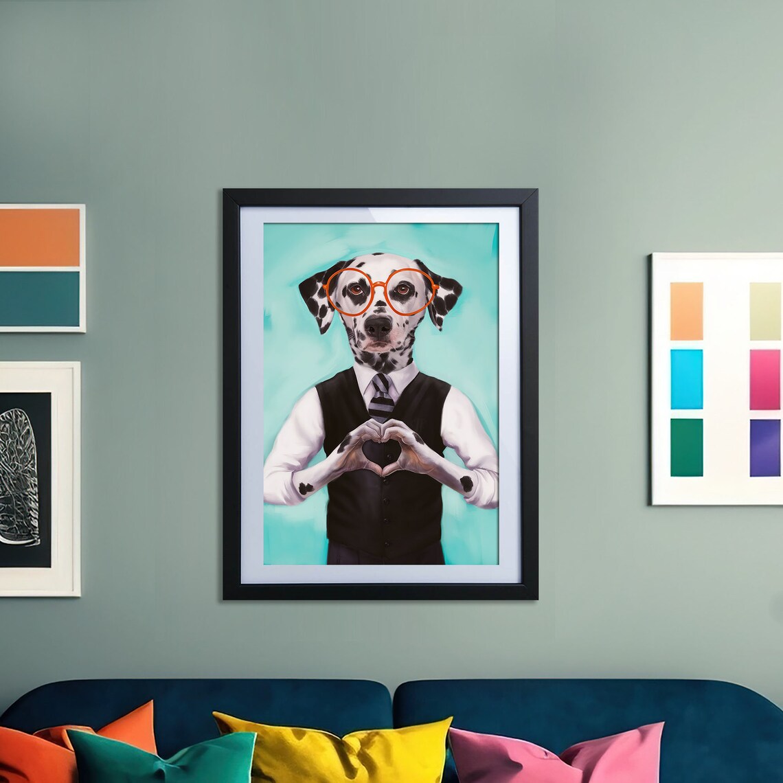 Dalmatian Dog Heart Hands Red Glasses Funny Dressed Up Poster - Image 3