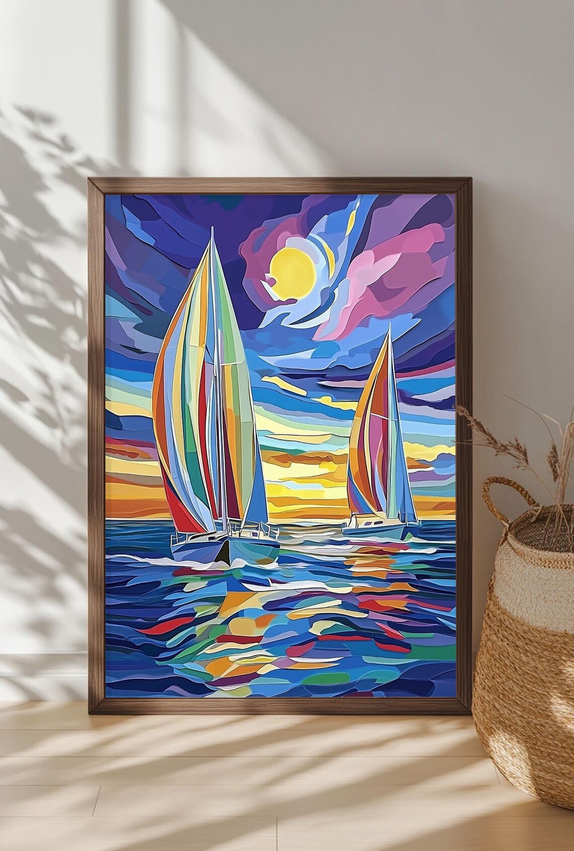 Colorful Sailboats Sunset Ocean Racing Sailing Seascape Wall Art