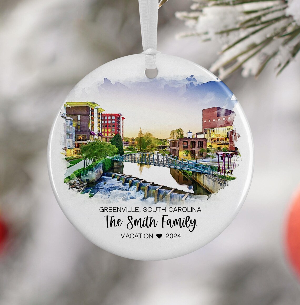 Greenville South Carolina Ornament Watercolor Travel Poster