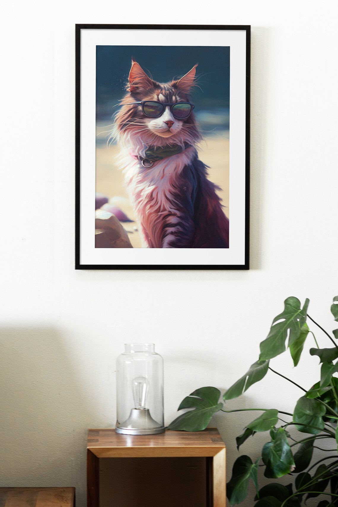 Cool Cat in Sunglasses Funny Long Hair Feline Beach Art Poster - Image 3