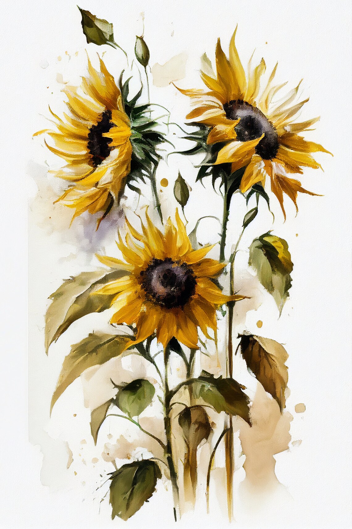 Sunflower Trio Loose Watercolor Botanical Flower Painting Poster - Image 2