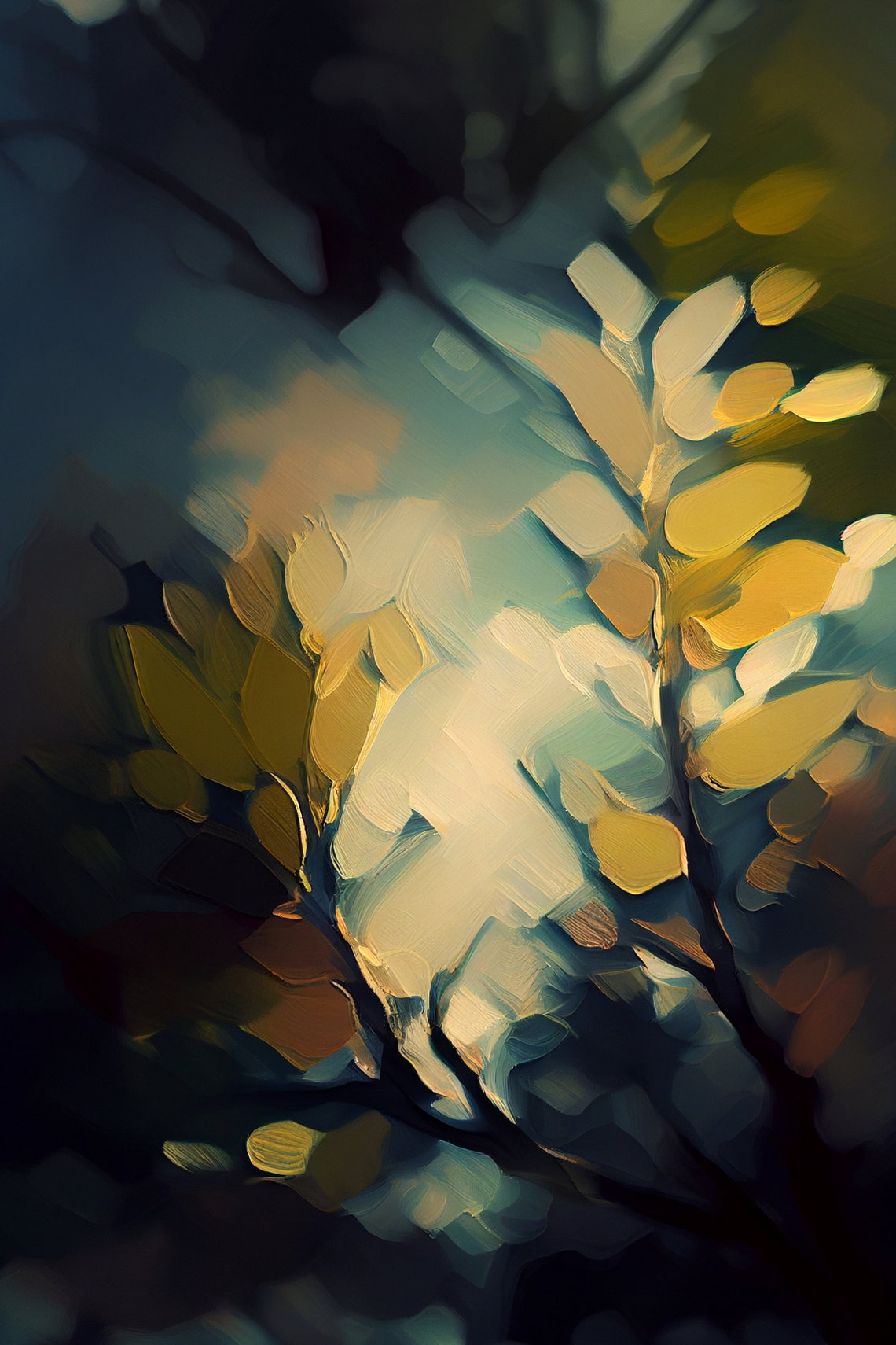 Abstract Orange Autumn Leaves Night Garden Botanical Art Poster - Image 2