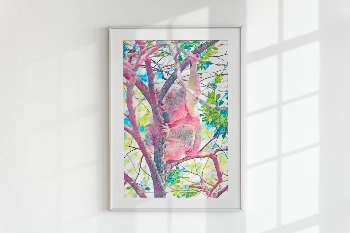 Sleeping Koala in Colorful Tree Psychedelic Low Poly Animal Poster - Image 2