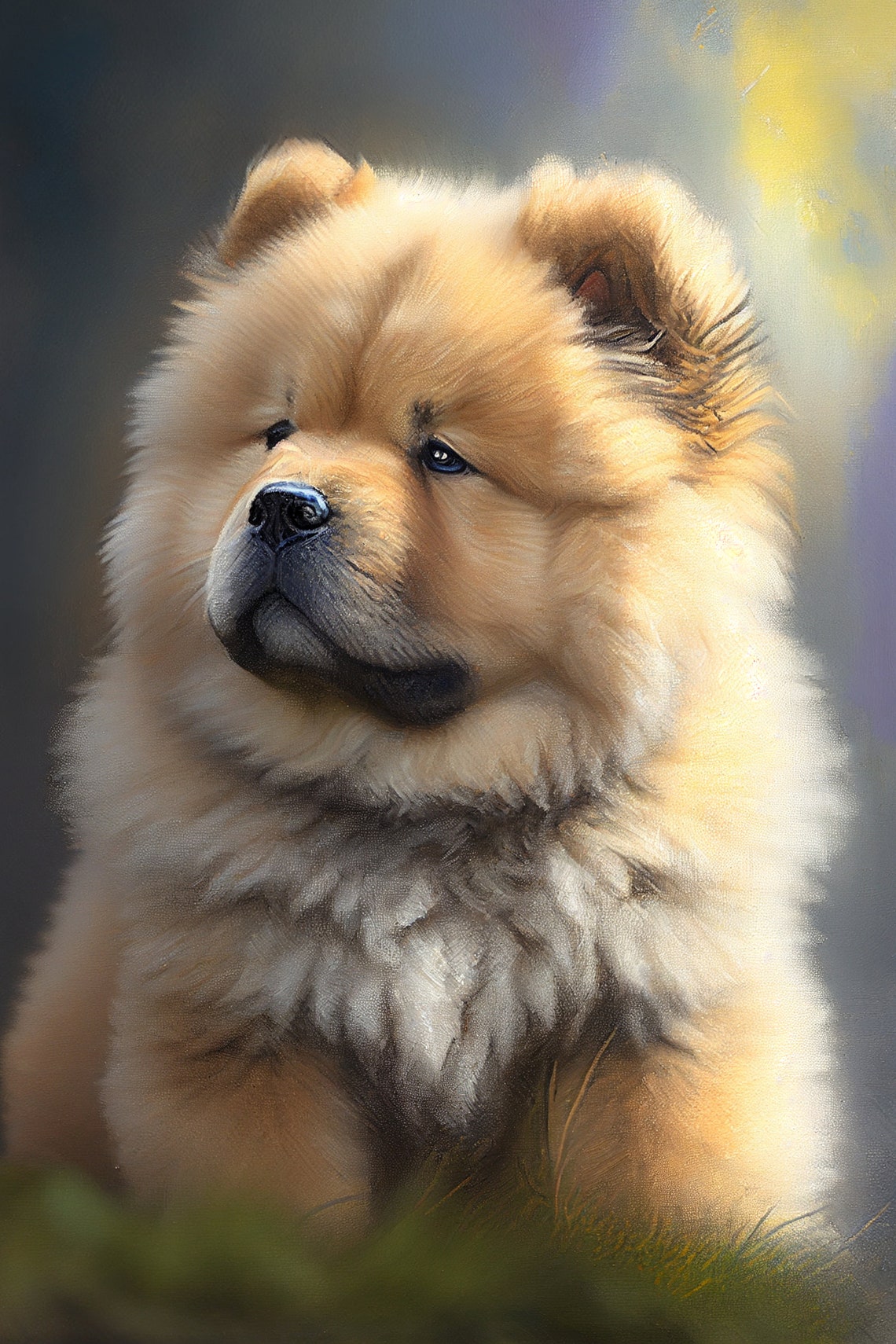 Chow Chow Puppy Portrait Fluffy Golden Dog Painting Art Poster - Image 2