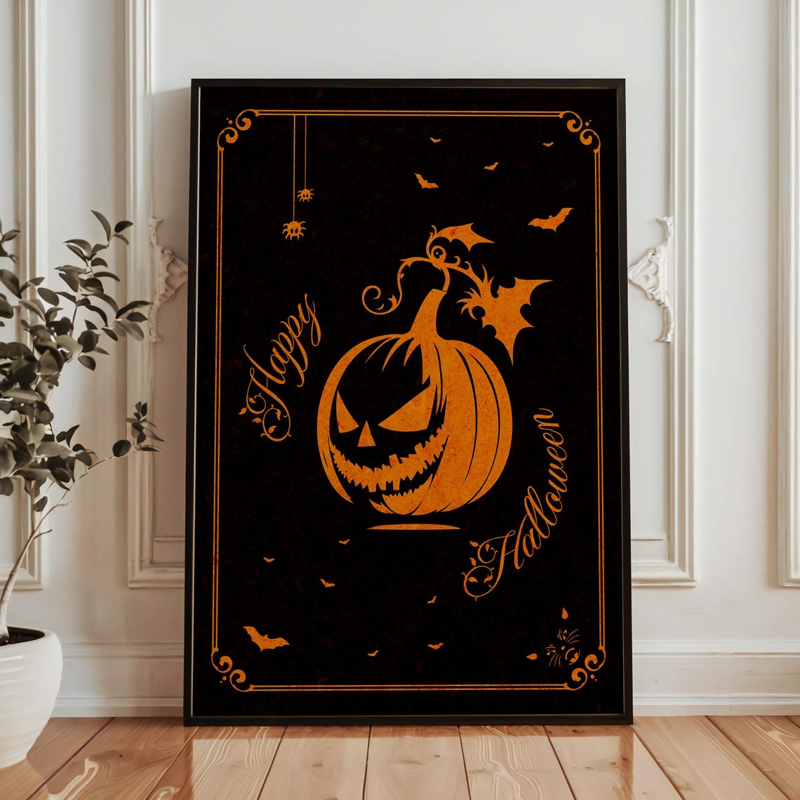 Happy Halloween Black Orange Jack-O-Lantern Gothic Poster Art
