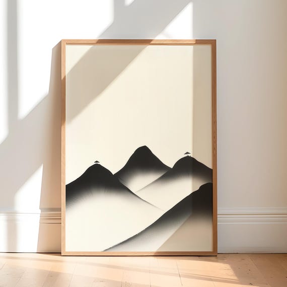 Zen Ink Landscape Wall Art Japandi Nature For Apartment Decor Hosting Gift Studio Space