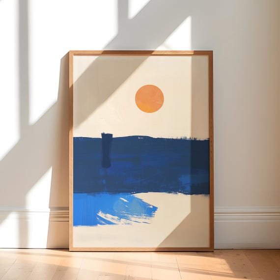 Modern Sunrise Abstract Landscape Wall Art Painting Beige Print For Home Business Decor Wabi Sabi Style Poster