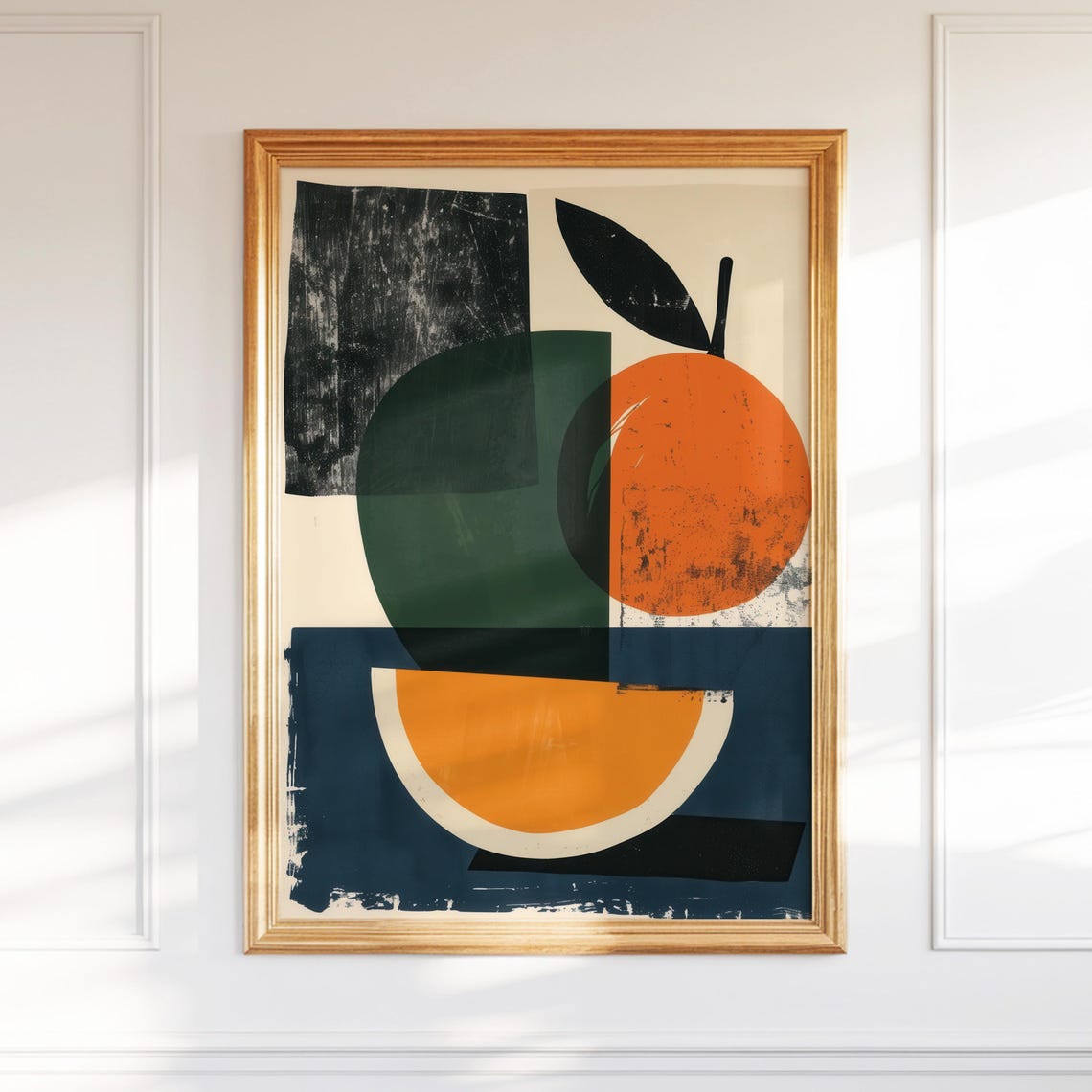 Bold Abstract Fruit Wall Art Modern Geometric Kitchen Print Midcentury Style Orange Pop Graphic For Colorful Home Decor