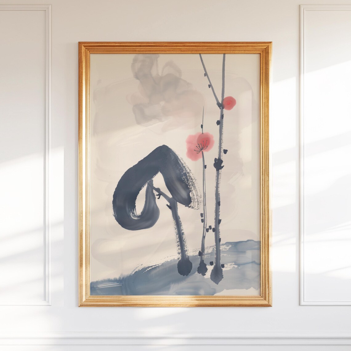 Zen Ink Spade Brush Painting Poster Minimalist Floral Card Art
