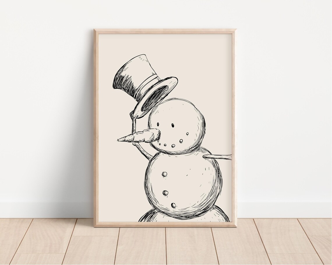 Snowman Print, Neutral Christmas Wall Art - Image 3