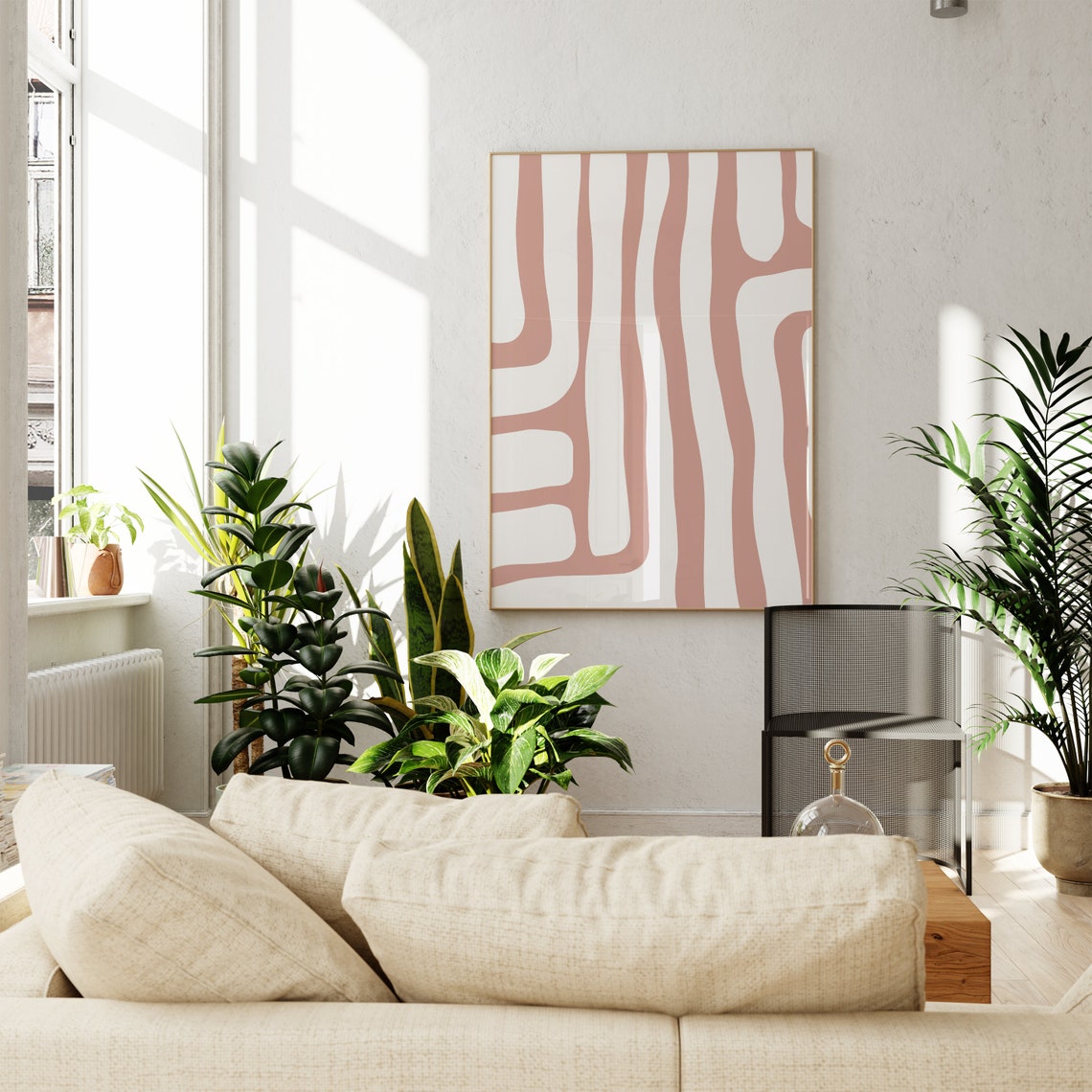 Dusty Pink Wavy Stripe Abstract Modern Minimalist Decor Poster - Image 2