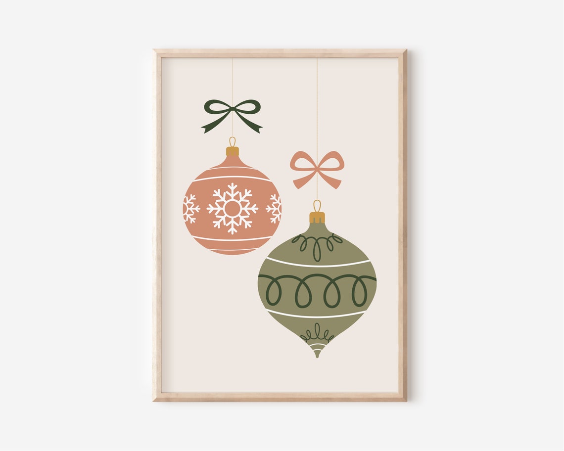 Boho Christmas Baubles Terracotta Sage Hanging Ornaments Poster - Image 3