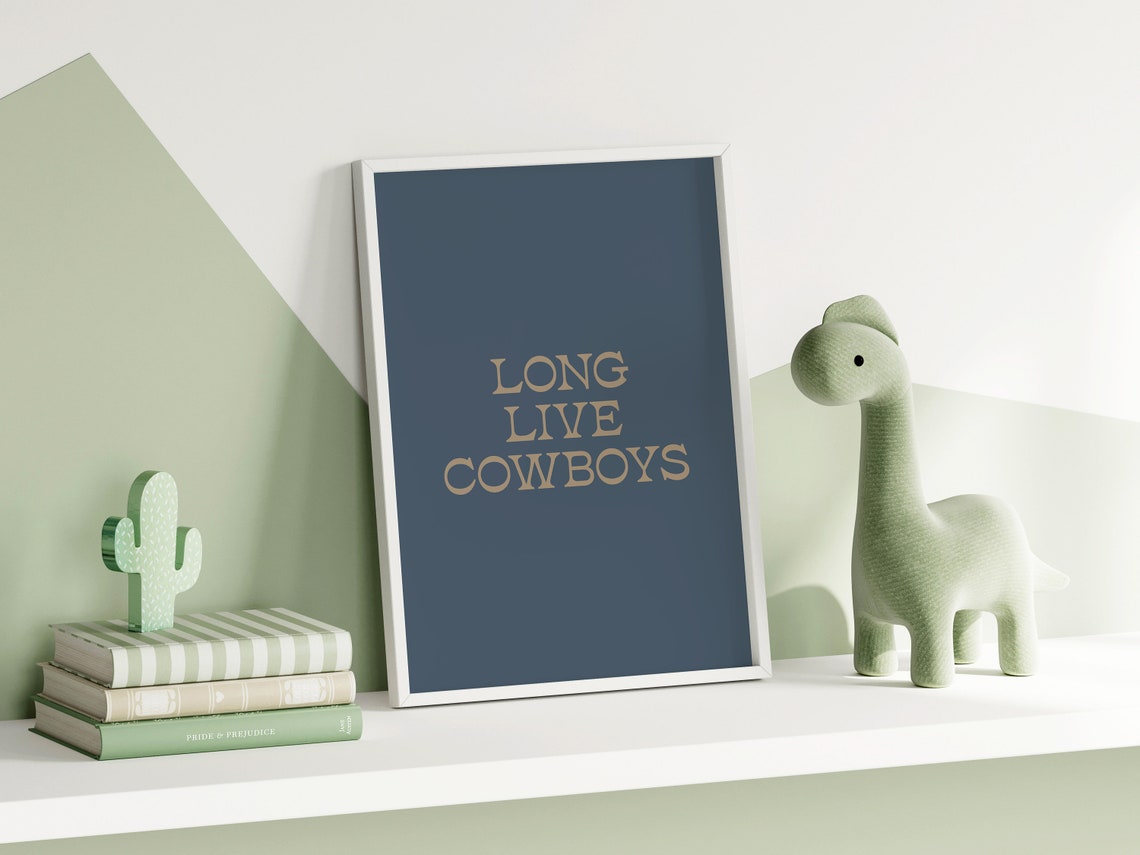 Long Live Cowboys Navy Typography Nursery Western Decor Poster
