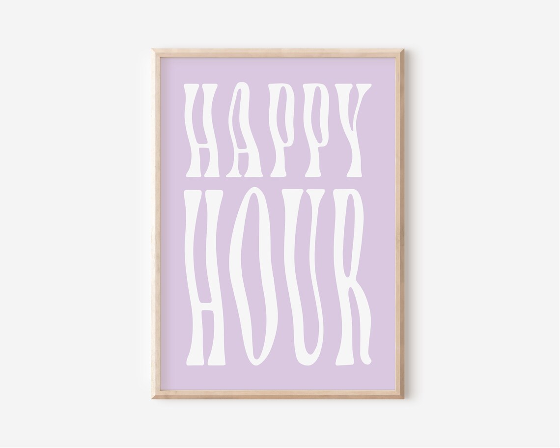 Happy Hour White Retro Wavy Letters on Lavender Purple Bar Sign Poster - Image 2