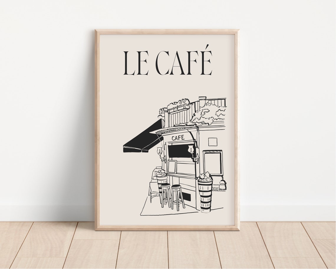 Le Cafe Parisian Cafe Storefront Line Sketch French Bistro Poster - Image 2