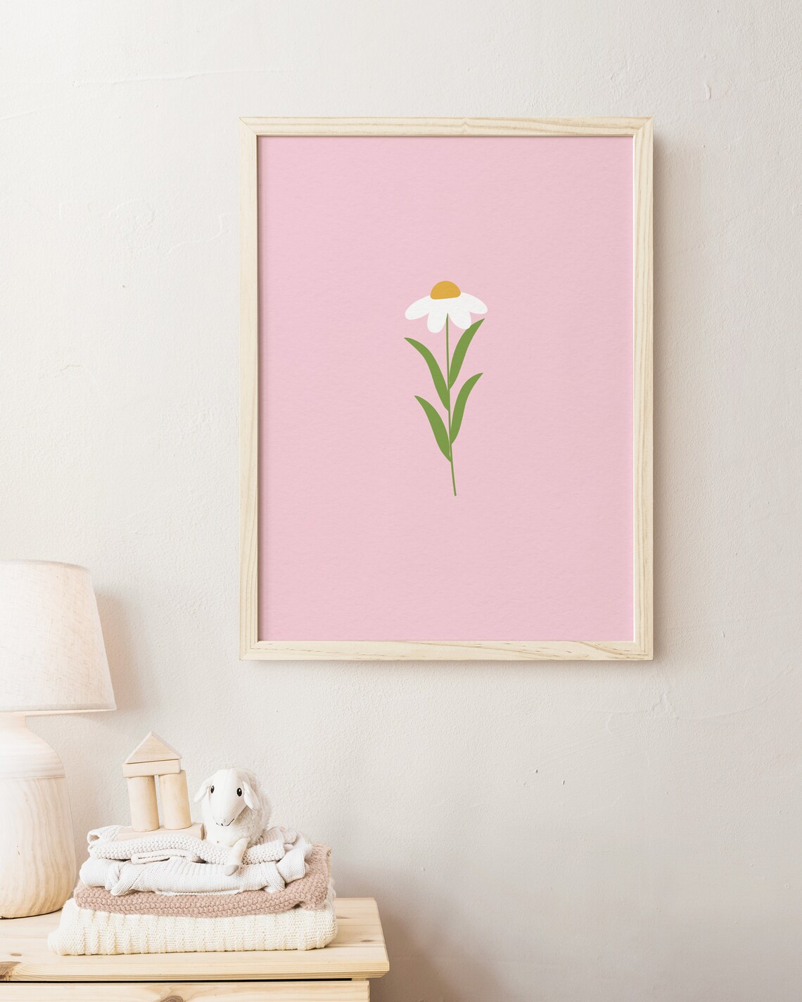 Single White Daisy Pink Background Minimal Floral Nursery Poster - Image 3