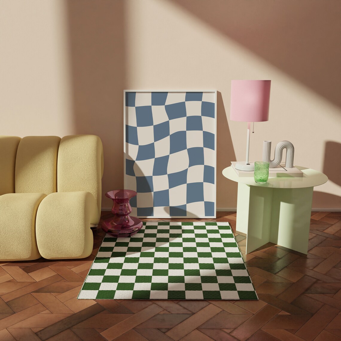 Blue Checkered Checkerboard Wall Art, Trendy Print - Image 2