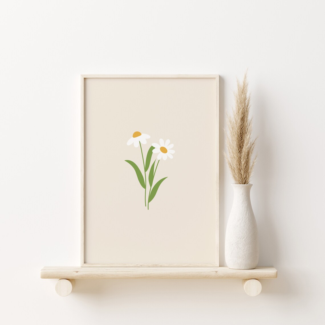 Beige Daisy Print, Boho Floral Nursery Art Print