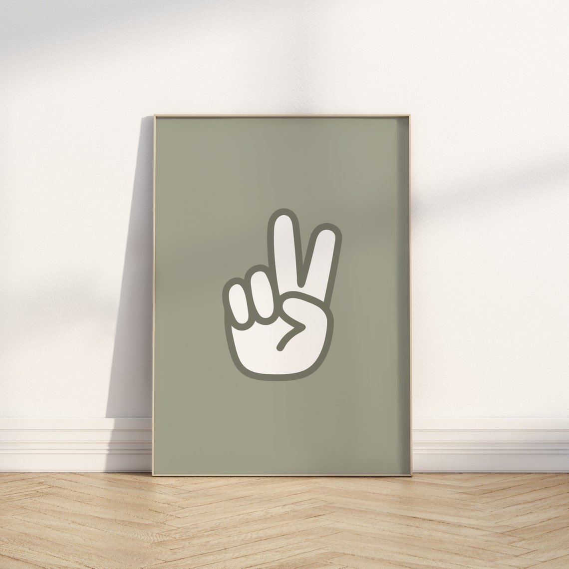 Sage Green Peace Sign Hand Graphic Retro Nursery Minimalist Poster - Image 3
