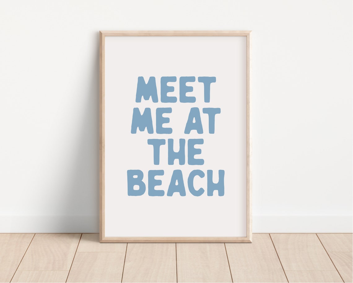 Meet Me At The Beach Blue Bubble Letter Coastal Quote Poster - Image 3