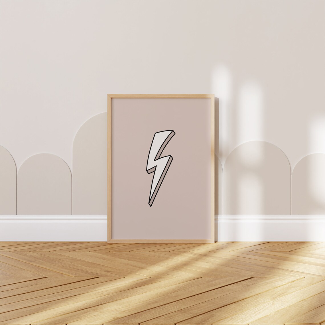 Neutral Lightning Bolt Poster Kids Nursery Beige Minimalist Art Decor - Image 3