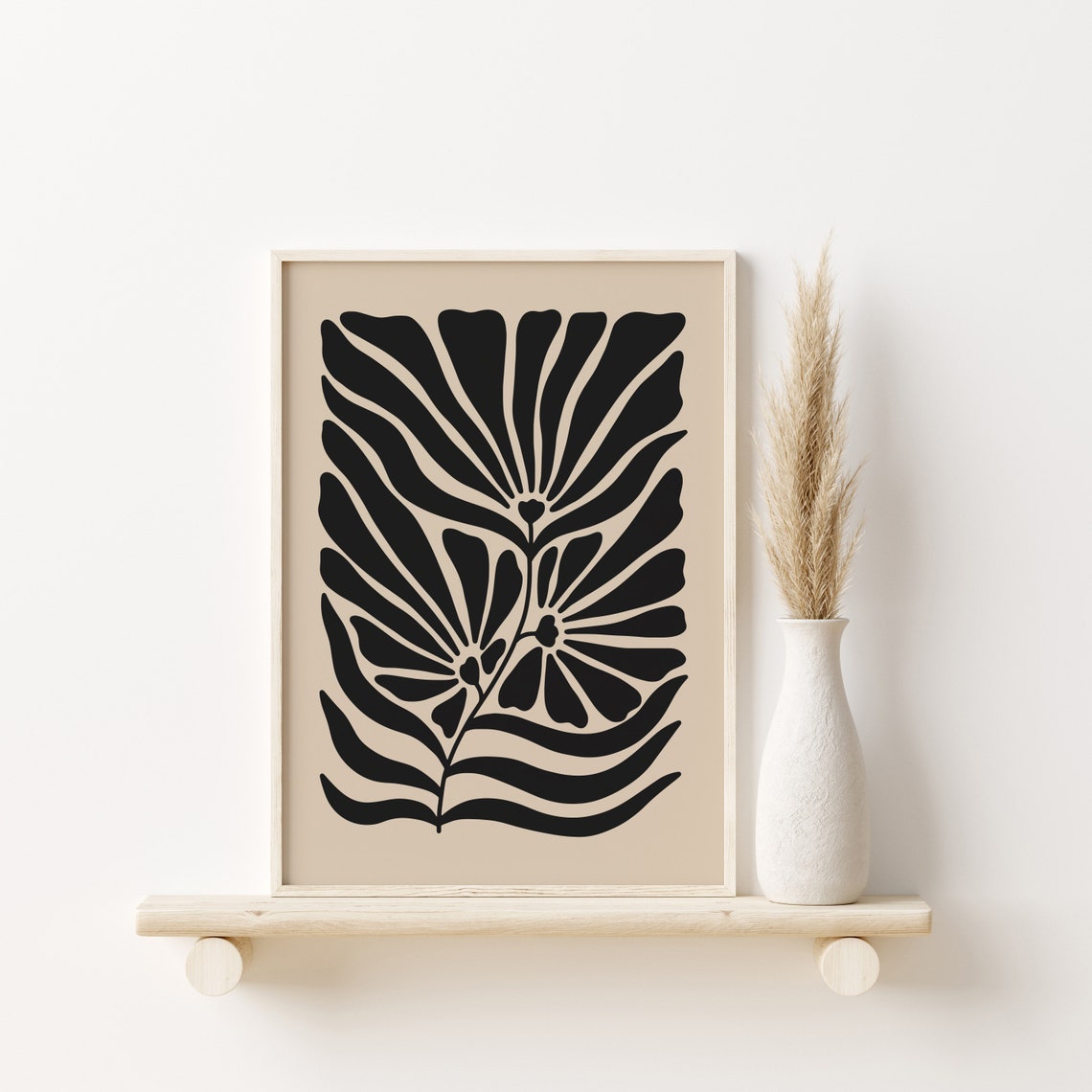 Black Tropical Leaf Bold Botanical Minimalist Cream Decor Poster - Image 5
