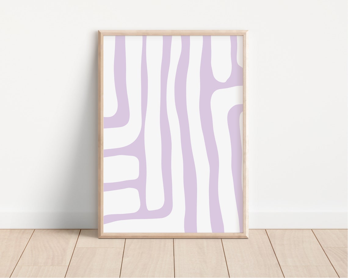 Lilac Organic Wavy Lines White Minimalist Abstract Art Print - Image 3