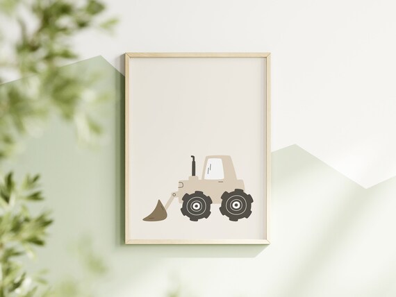 Beige Digger Nursery Decor Neutral Construction Vehicle Poster